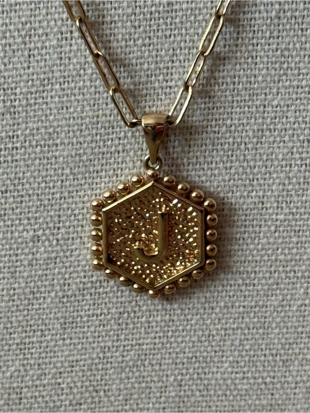 FREE with Bundle Gold Tone Hexagon Initial J Pendant Necklace